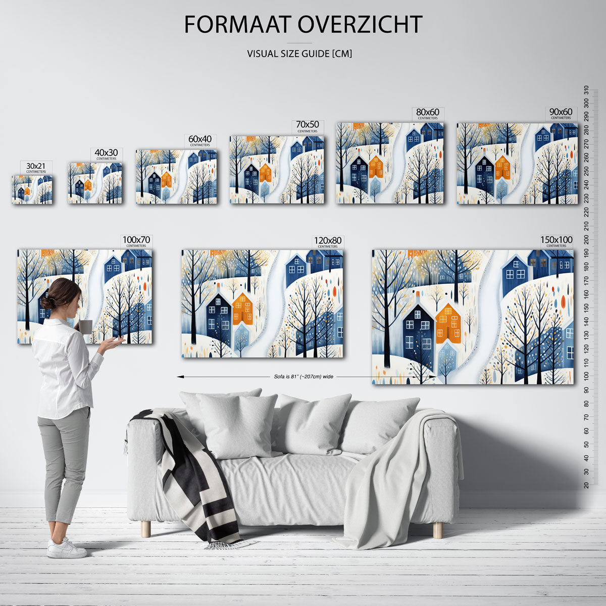 Sneeuwlandschap met huizen Poster
