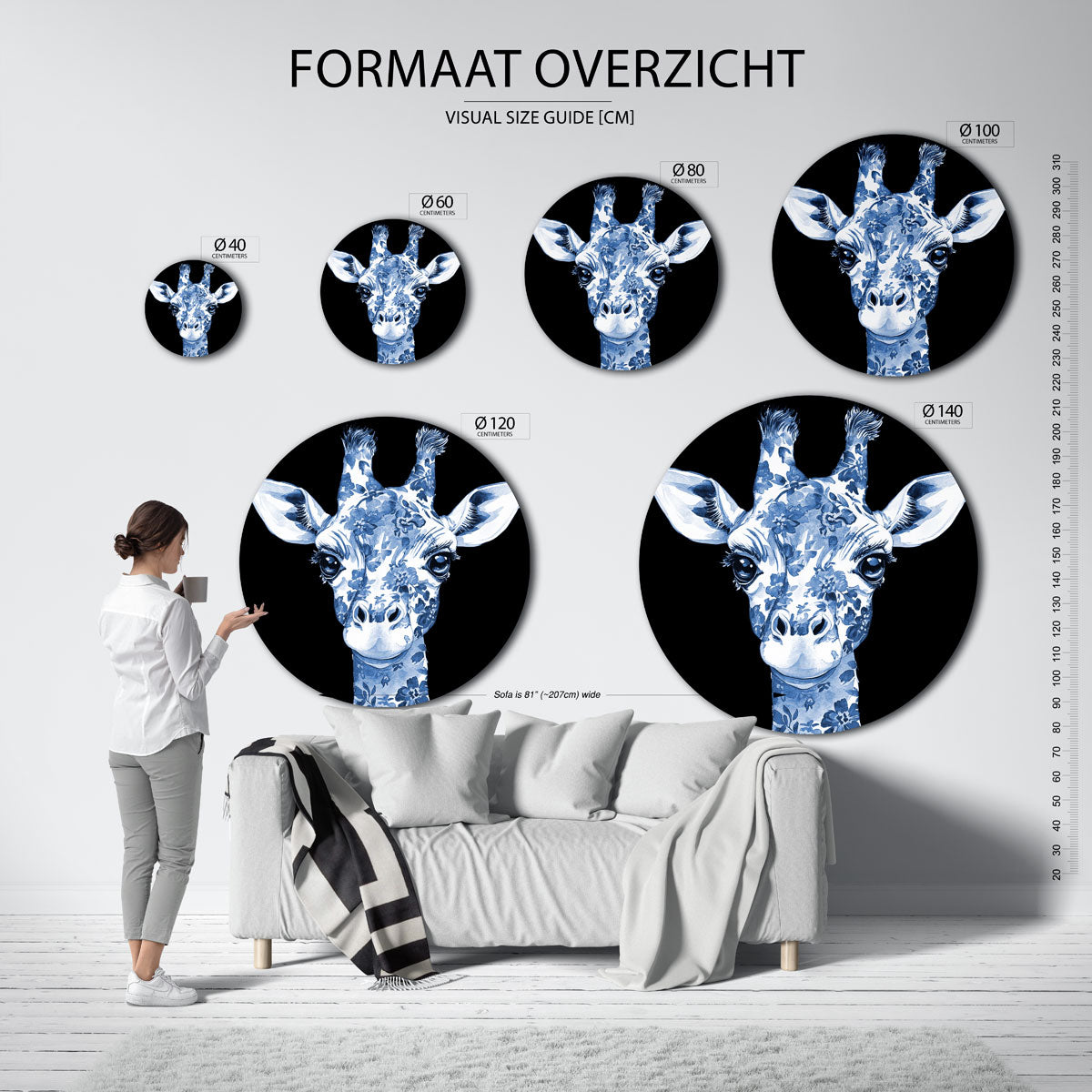 Blauwe giraffe Muurcirkel