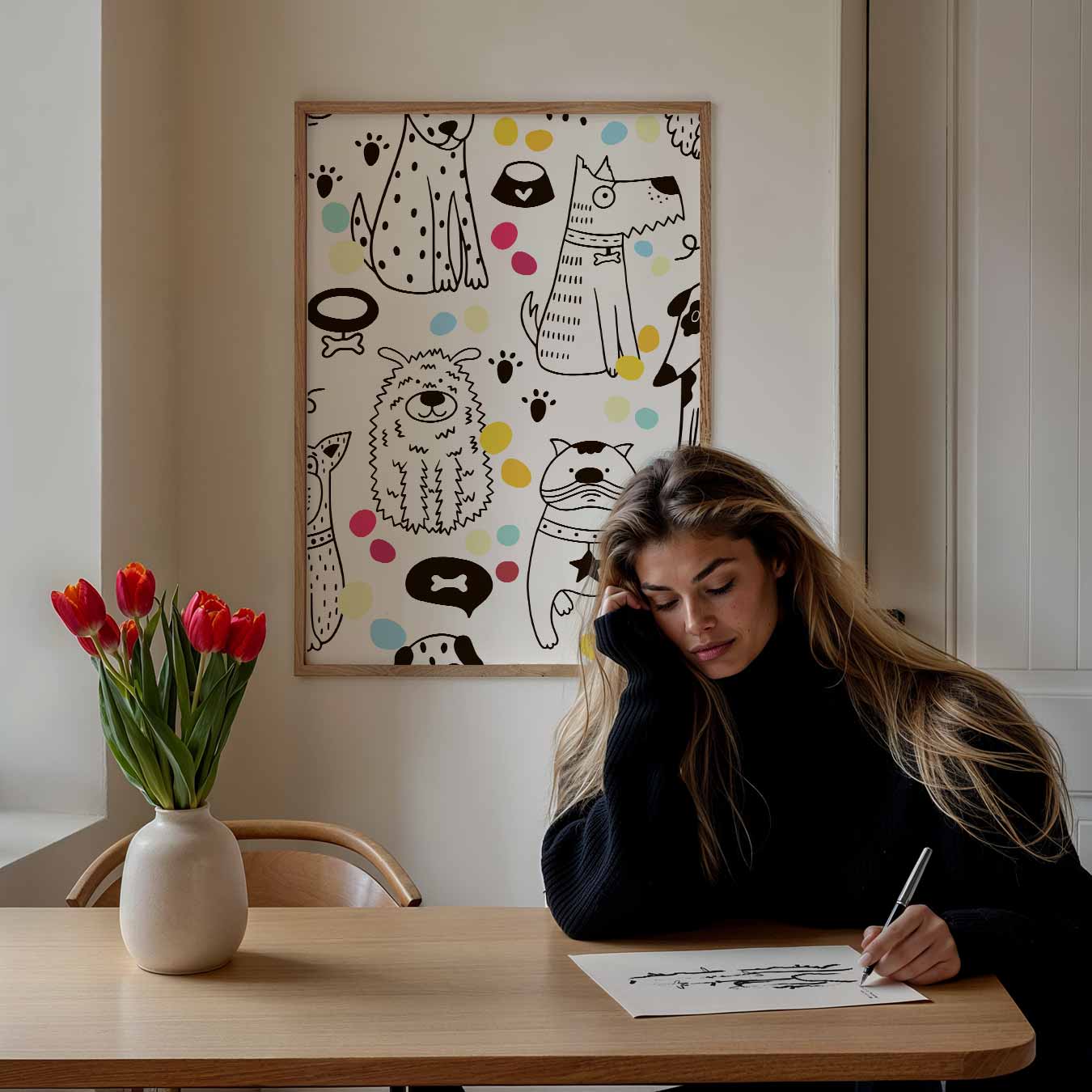 Speelse Honden Illustratie Poster-WallArtistic