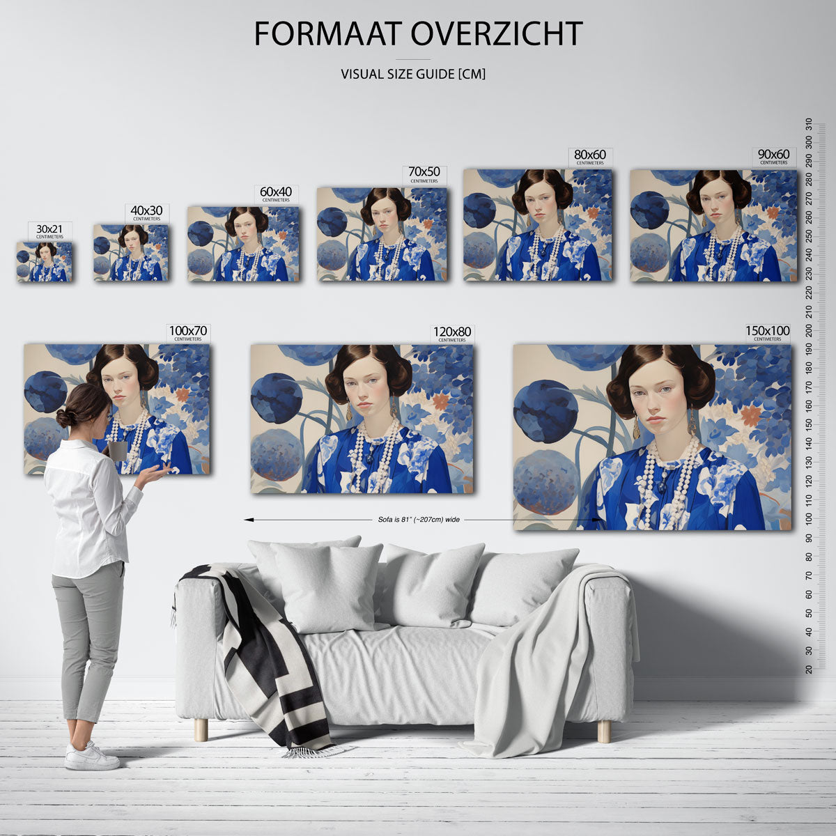 Vrouw met blauwe bloemen Poster