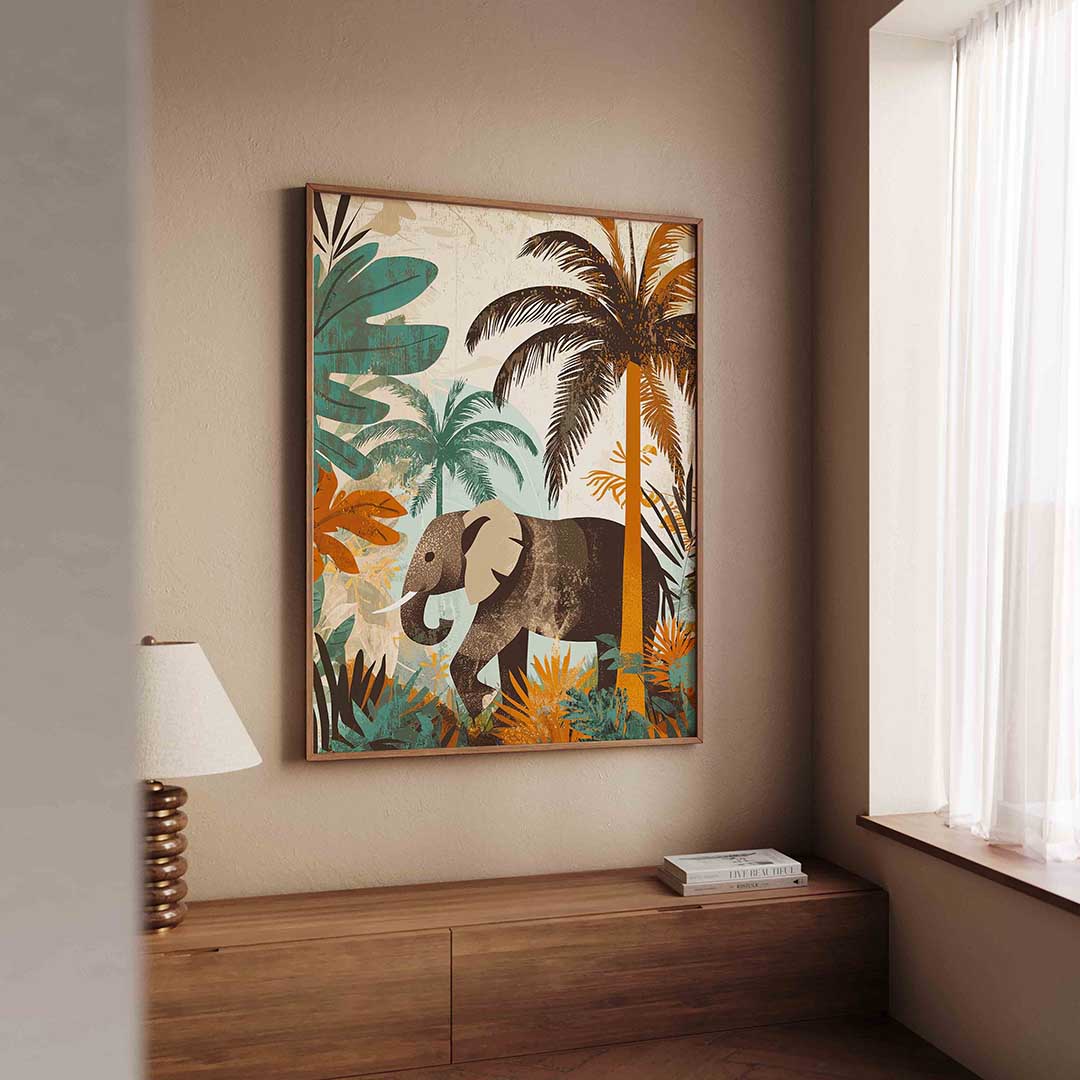 Olifant en palmbomen Poster