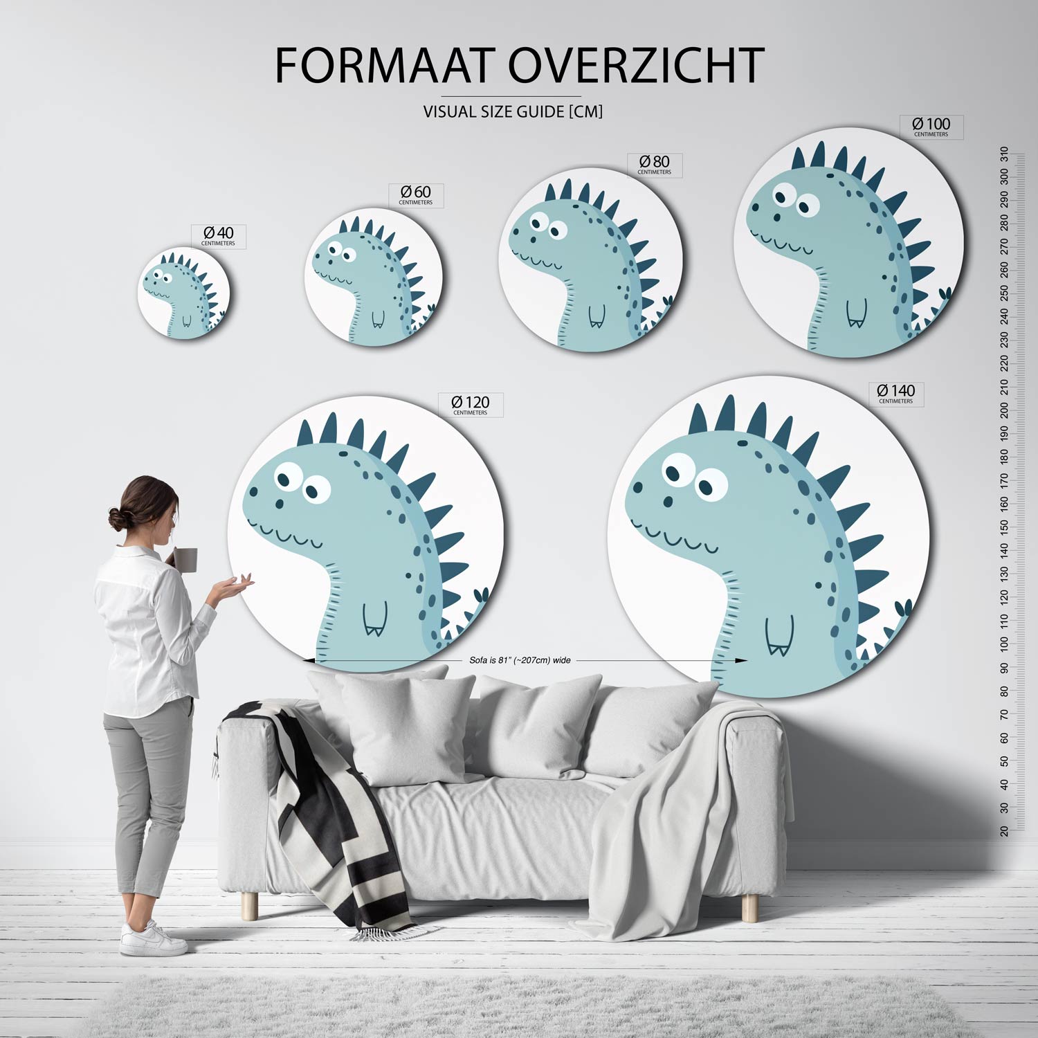 Blauwe dinosaurus Muurcirkel