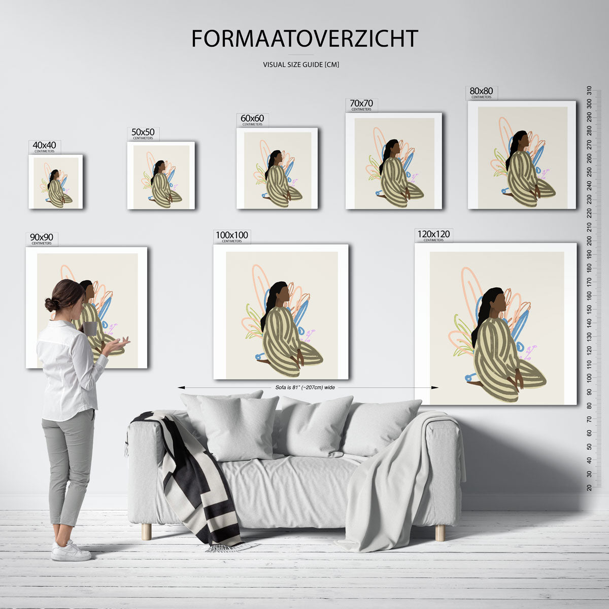 Zittende figuur met abstracte vormen Poster