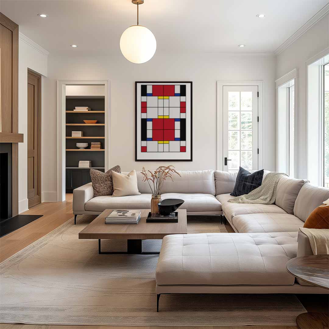 Mondriaanse Mozaïek Kunstwerk-canvas-dibond-plexiglas-wanddecoratie-WallArtistic