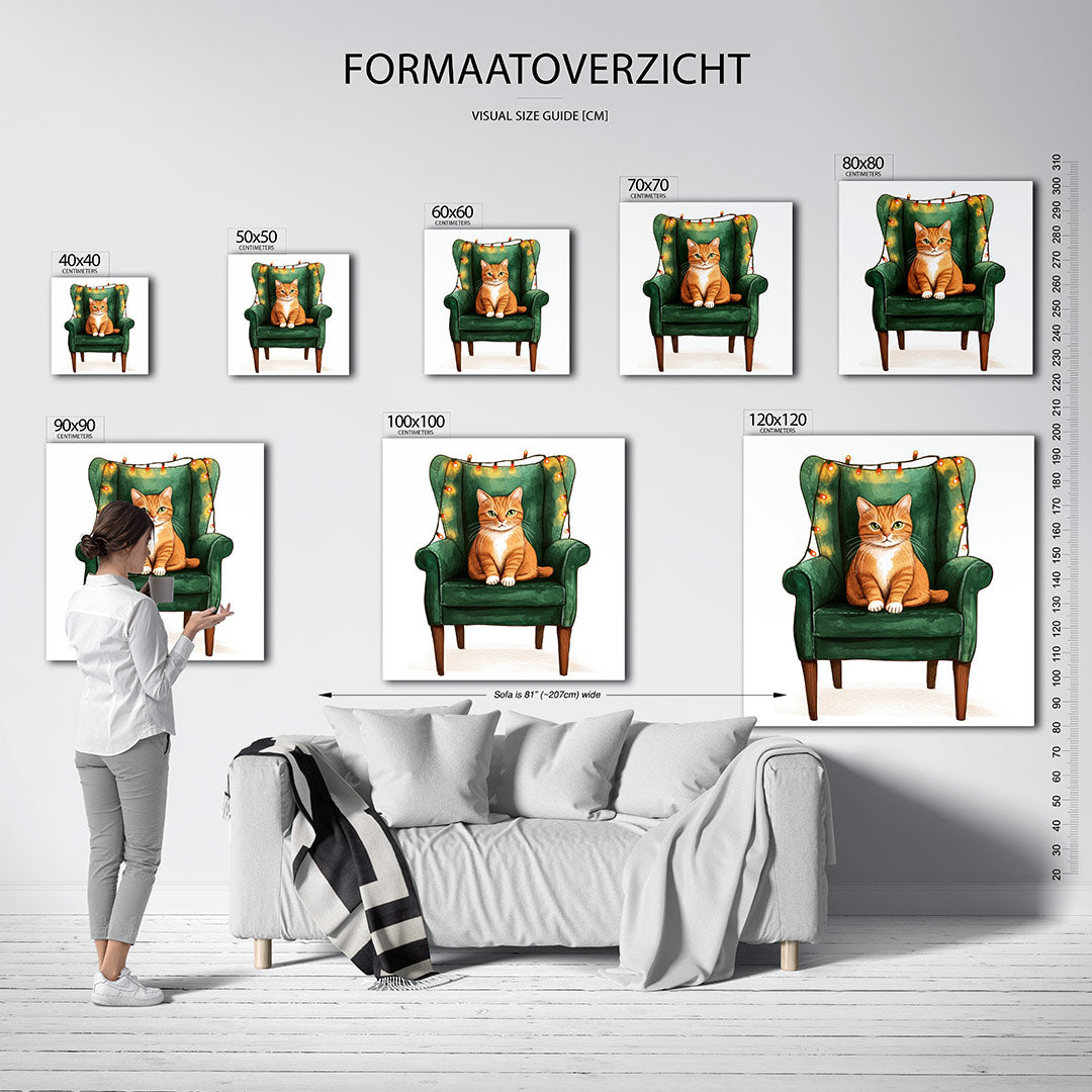 Kat op groene stoel Kunstwerk