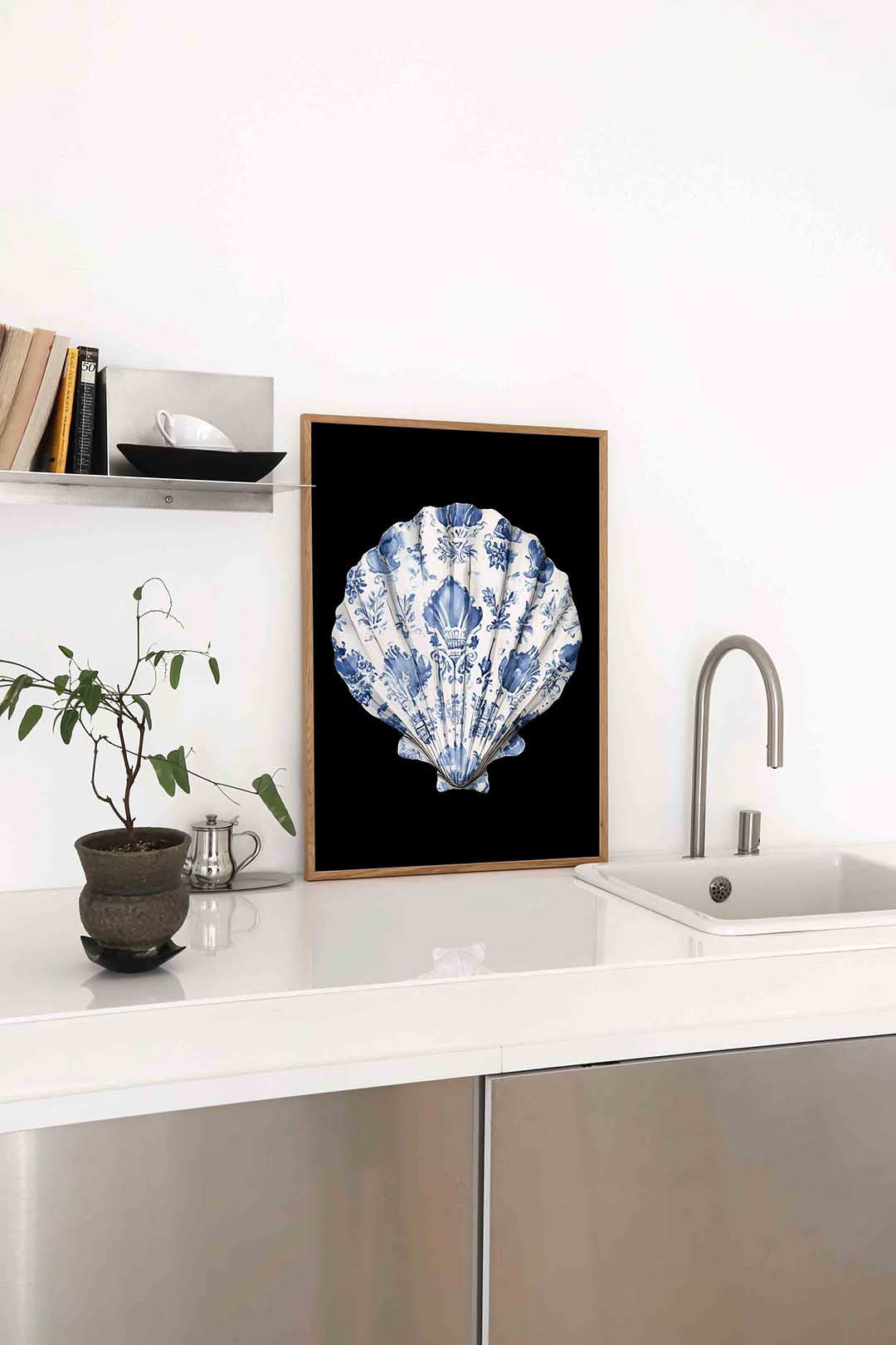 Schelp met blauwe patronen Poster
