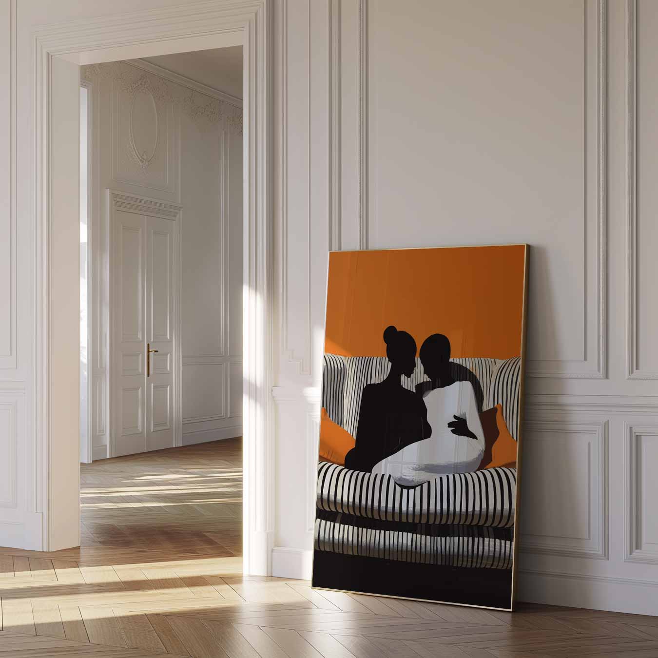 Intieme Silhouetten op Stijlvolle Bank Poster-WallArtistic