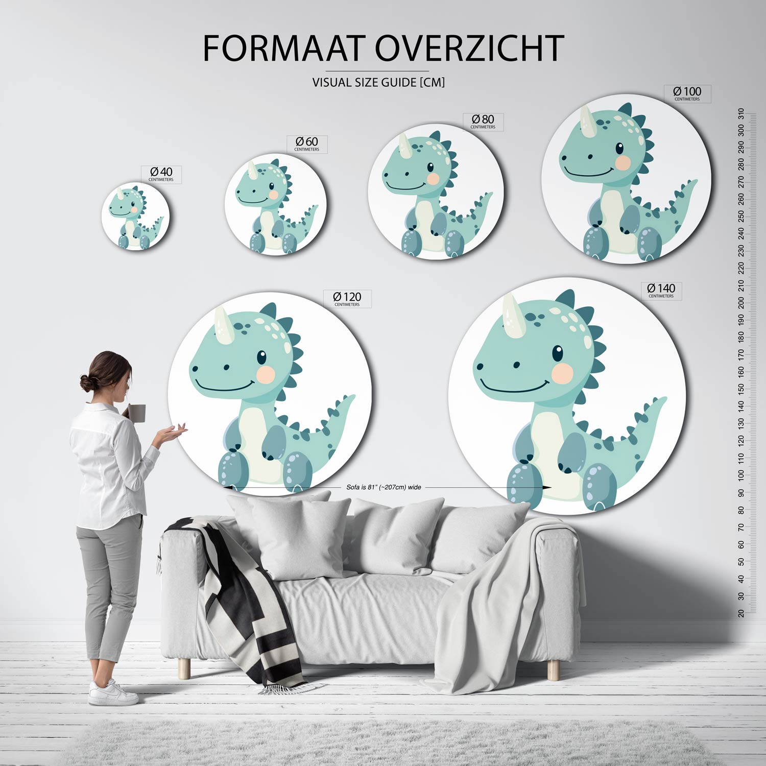 Schattige dinosaurus Muurcirkel