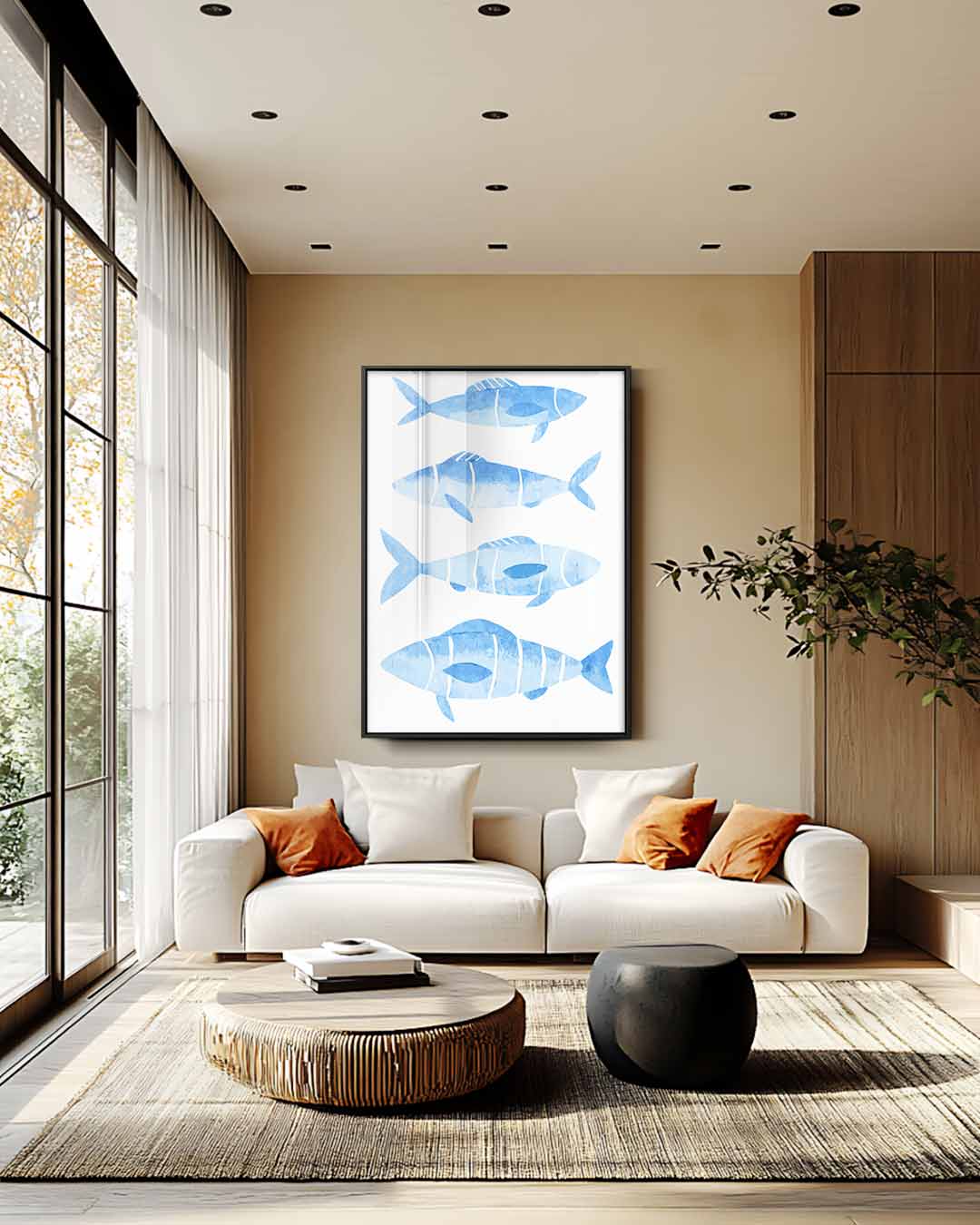 Waterverf Vissen Illustratie Kunstwerk-canvas-dibond-plexiglas-wanddecoratie-WallArtistic