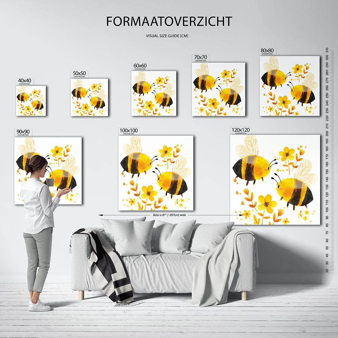 Vrolijke bijen en bloemen Kunstwerk