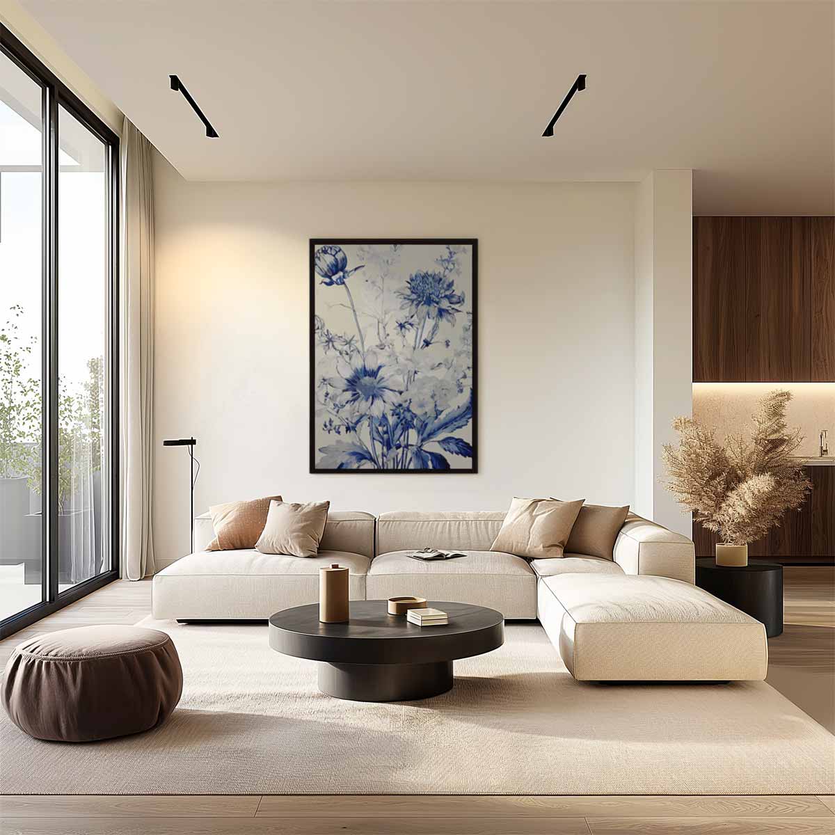 Bloemboeket in Blauw Kunstafdruk Kunstwerk-canvas-dibond-plexiglas-wanddecoratie-WallArtistic