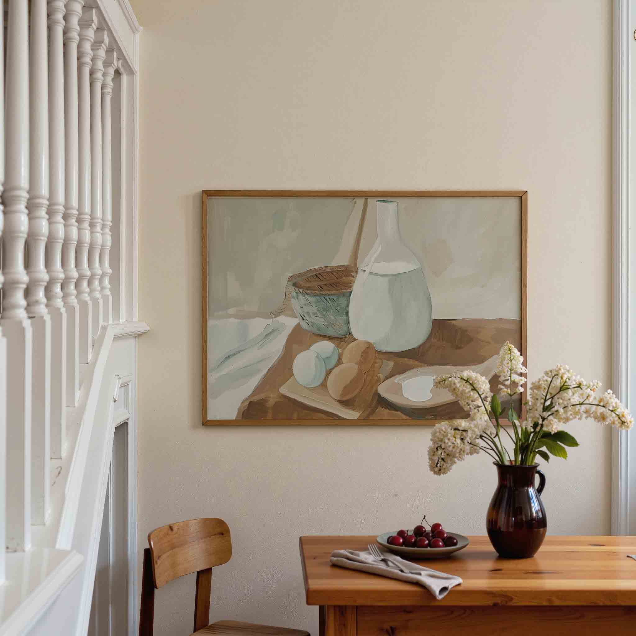 Stilleven met fles en eieren Poster