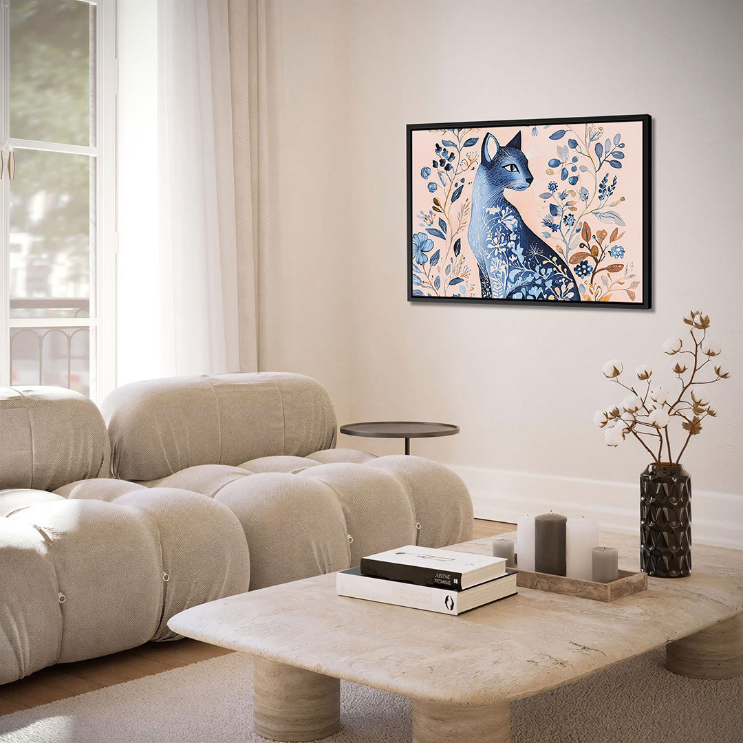Dromerige kat en bloemen Kunstwerk