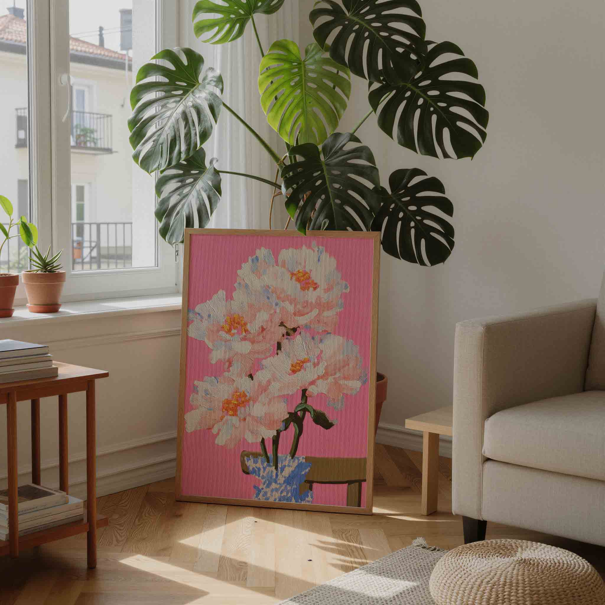 Bloemen op roze achtergrond Poster