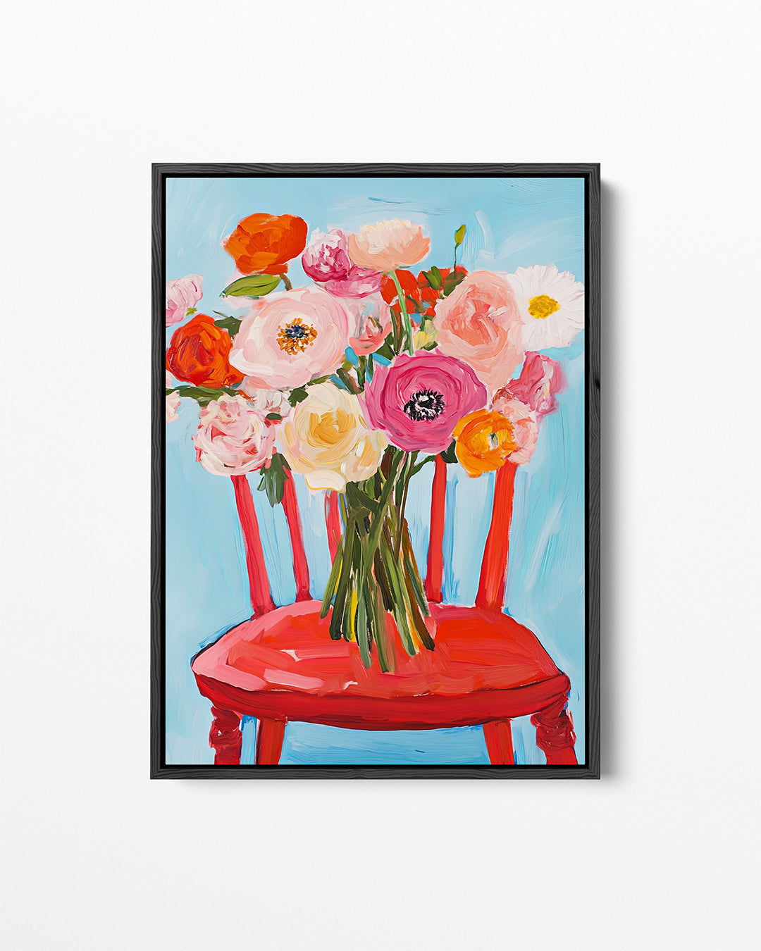 Bloemen op stoel Kunstwerk