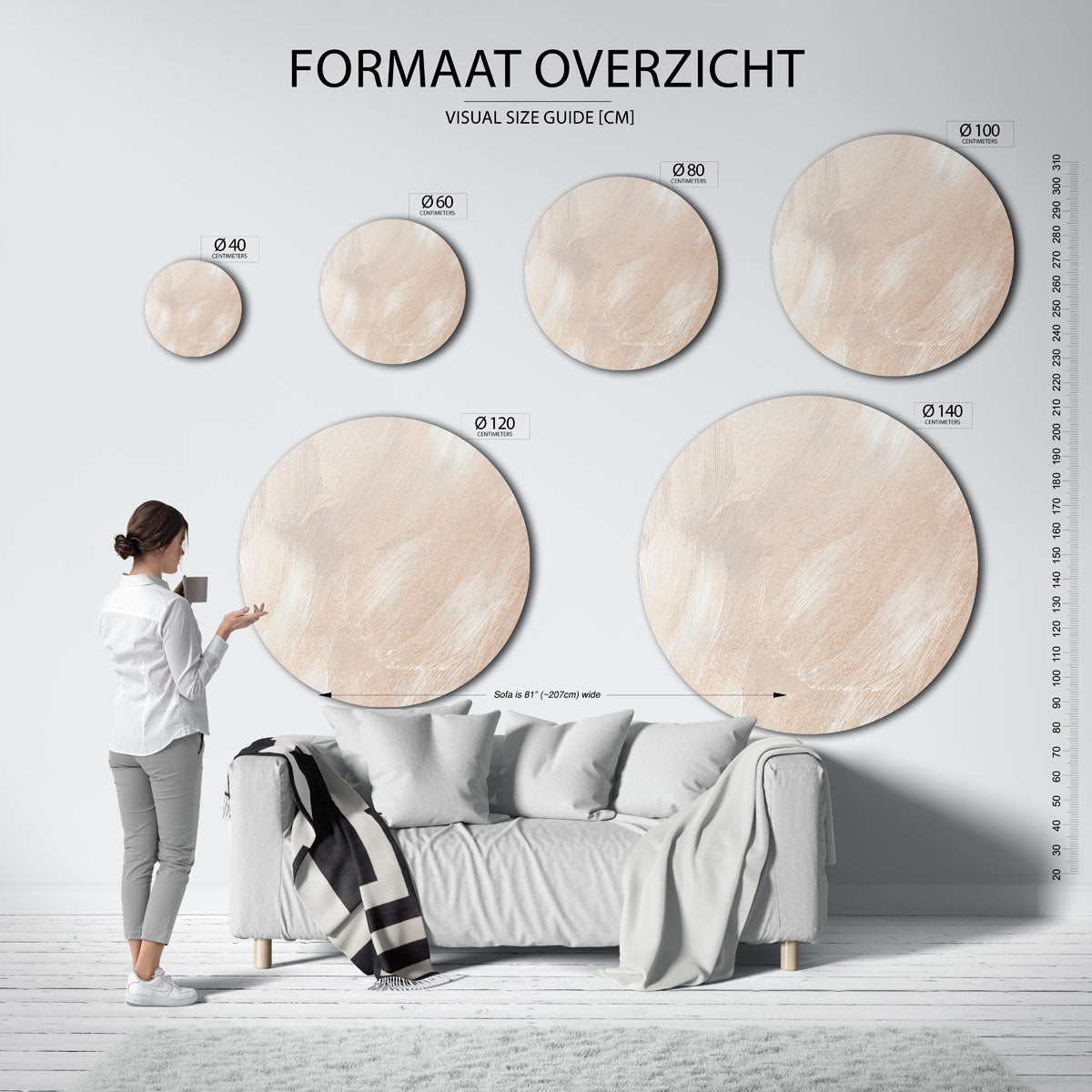 Beige penseelstreken Muurcirkel