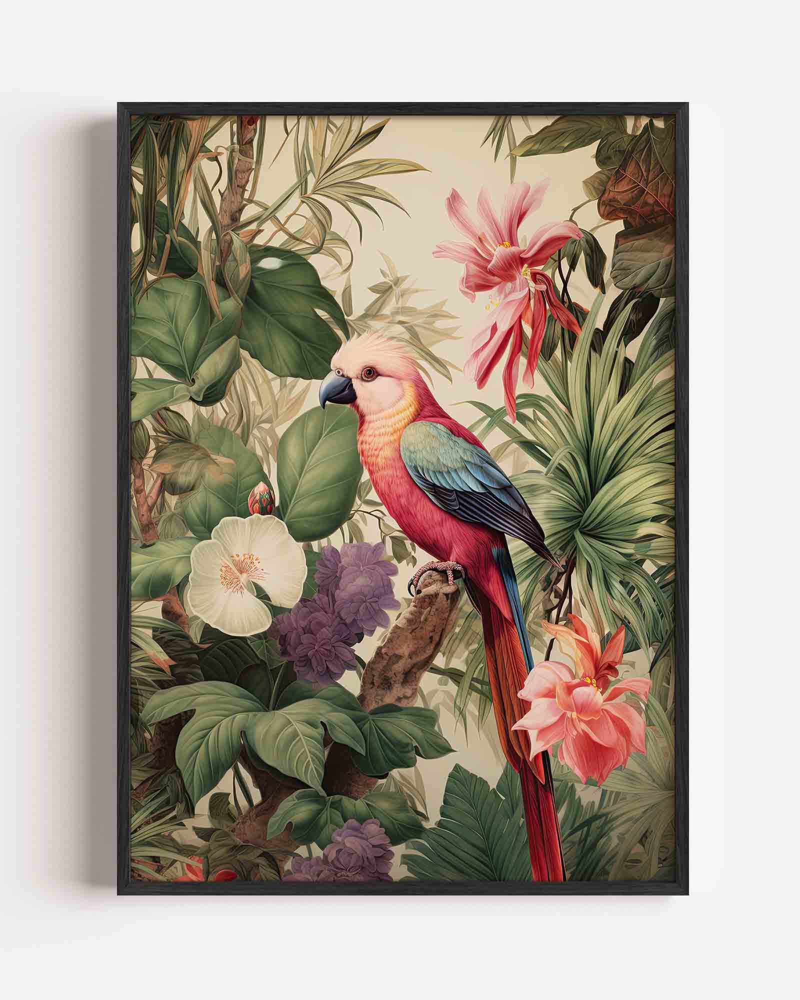 Papegaai en bloemen Poster