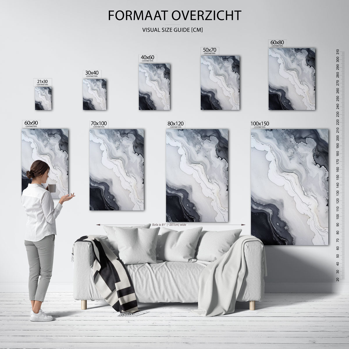 Zwart wit marmer effect Poster