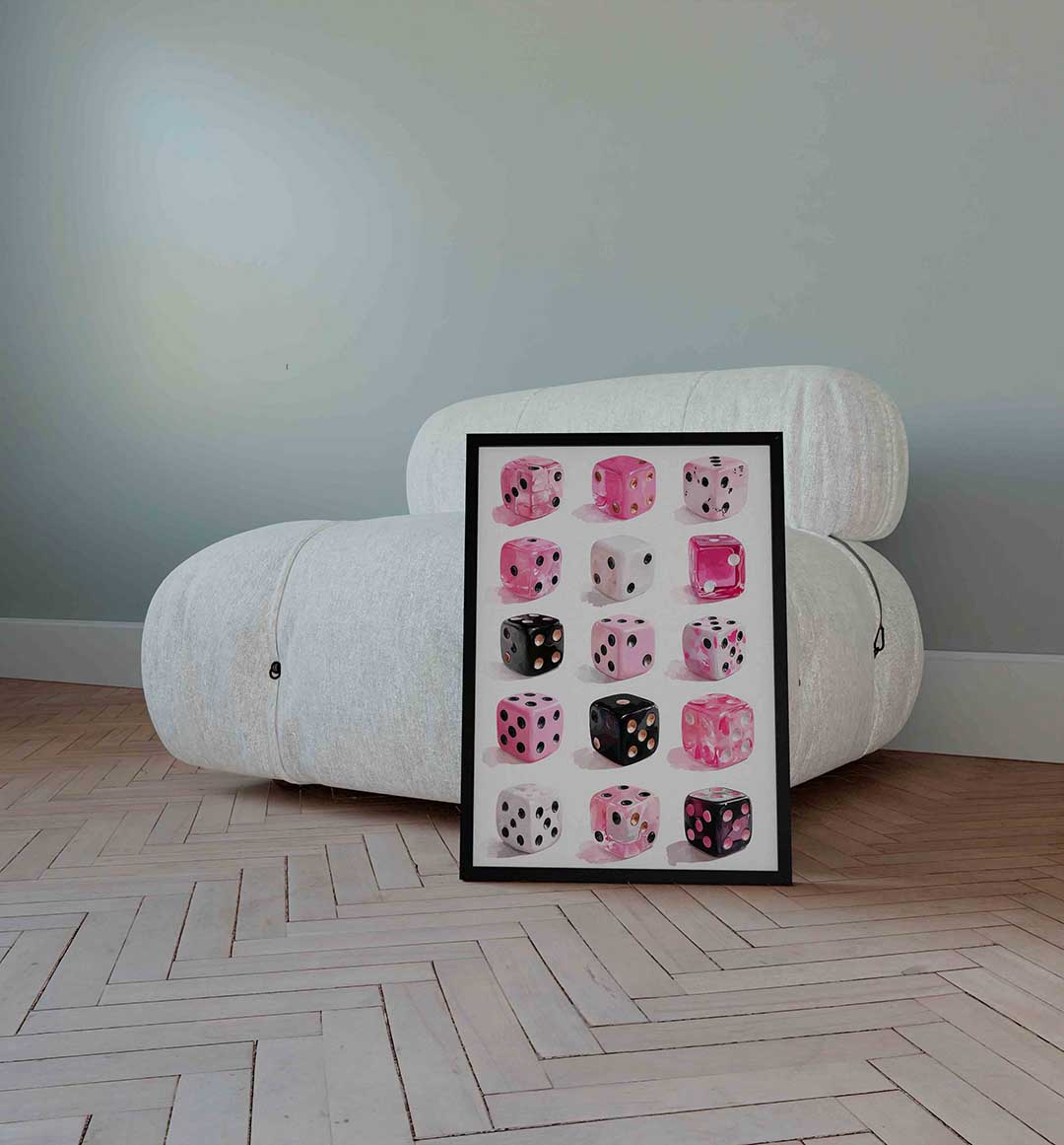 Dobbelstenen in roze en zwart Poster
