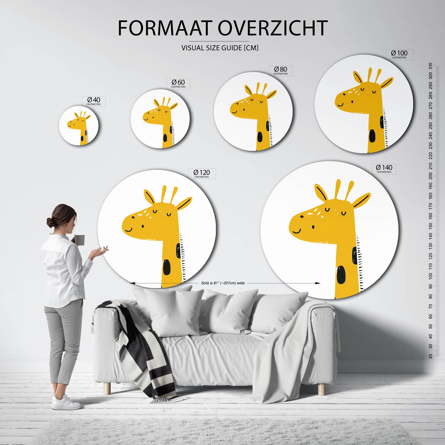 Giraffe illustratie Muurcirkel