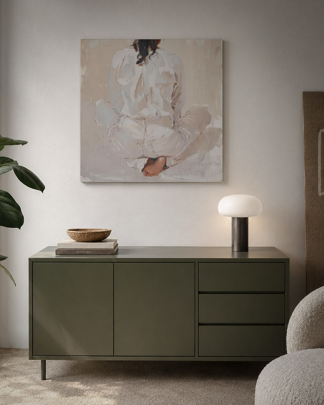 Zittende vrouw rugaanzicht Kunstwerk