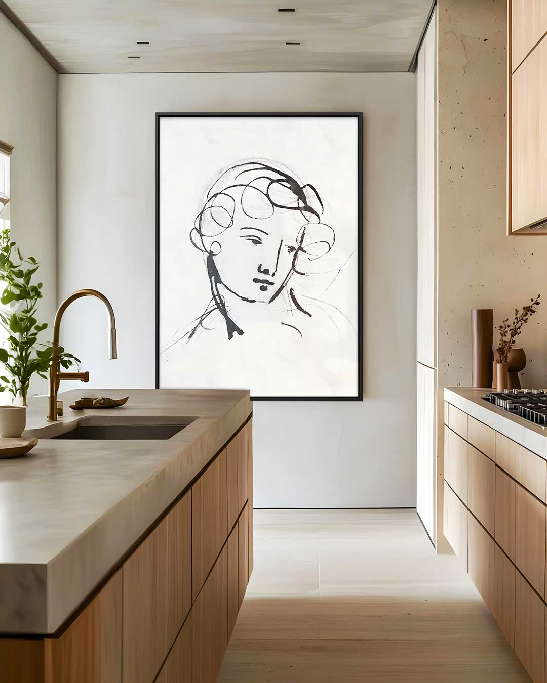 Elegante Lijntekening Portret Kunstwerk-canvas-dibond-plexiglas-wanddecoratie-WallArtistic