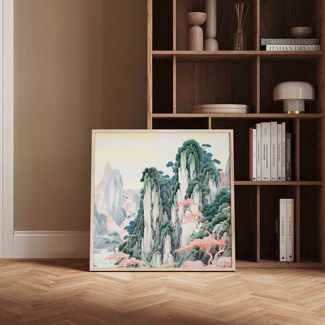 Berglandschap met bomen Poster