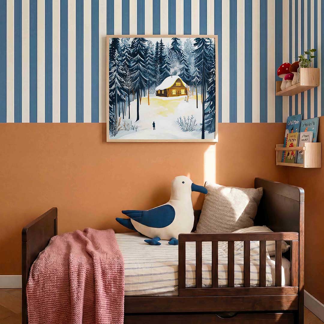 Sneeuwlandschap met houten huis Poster