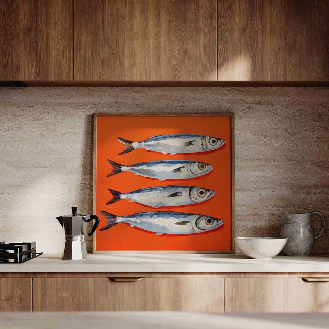 Vier vissen op oranje Poster
