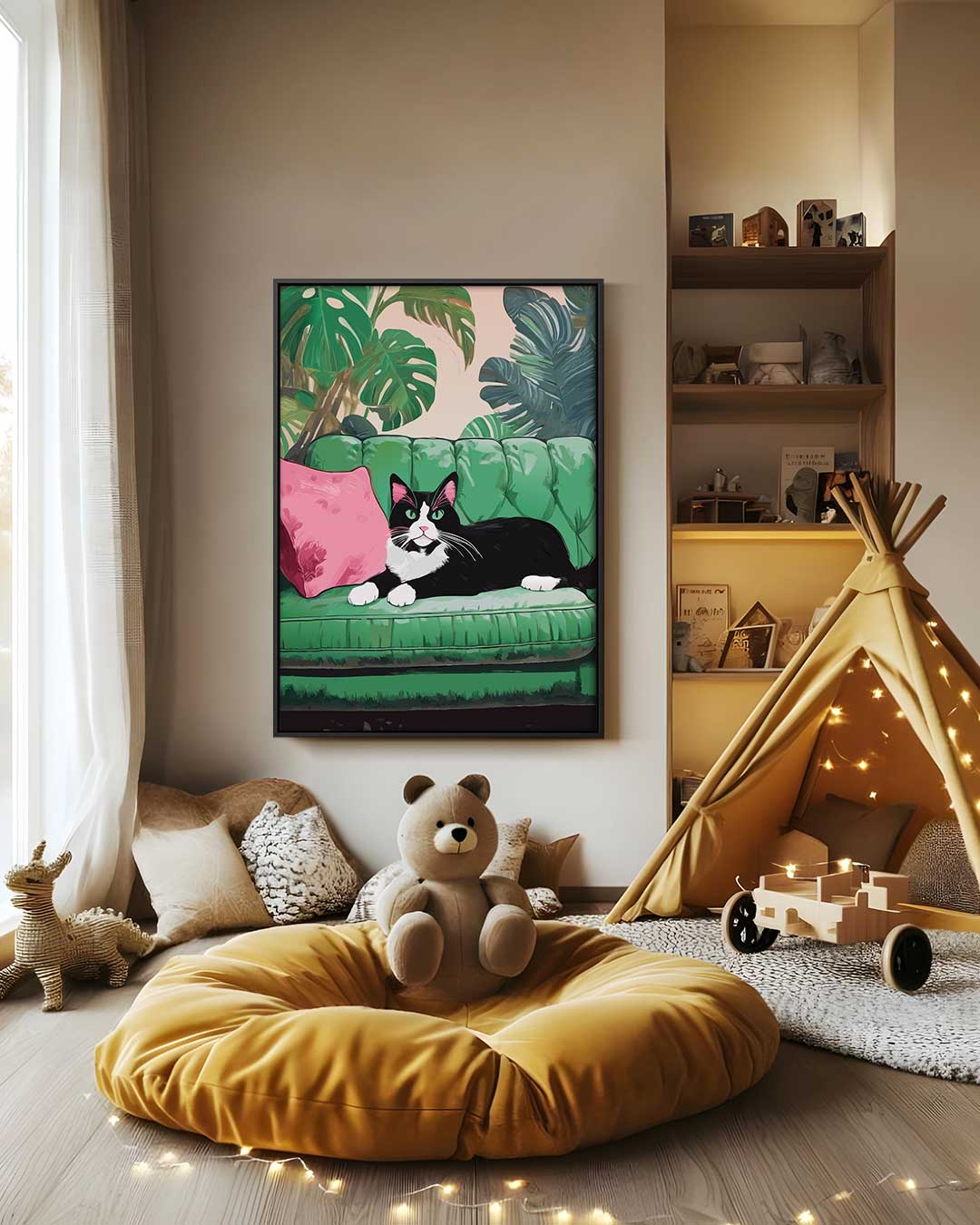 Kat Op Groene Bank Kunstwerk