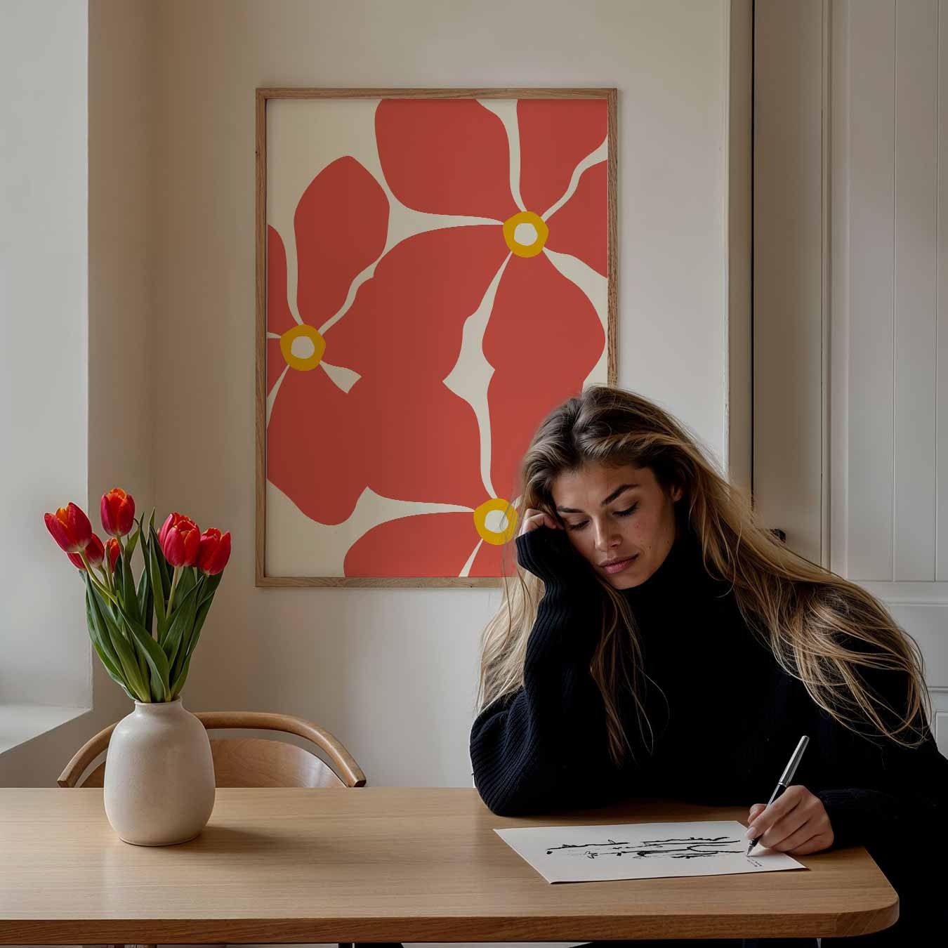 Bloemenpracht in Koraal Poster-WallArtistic