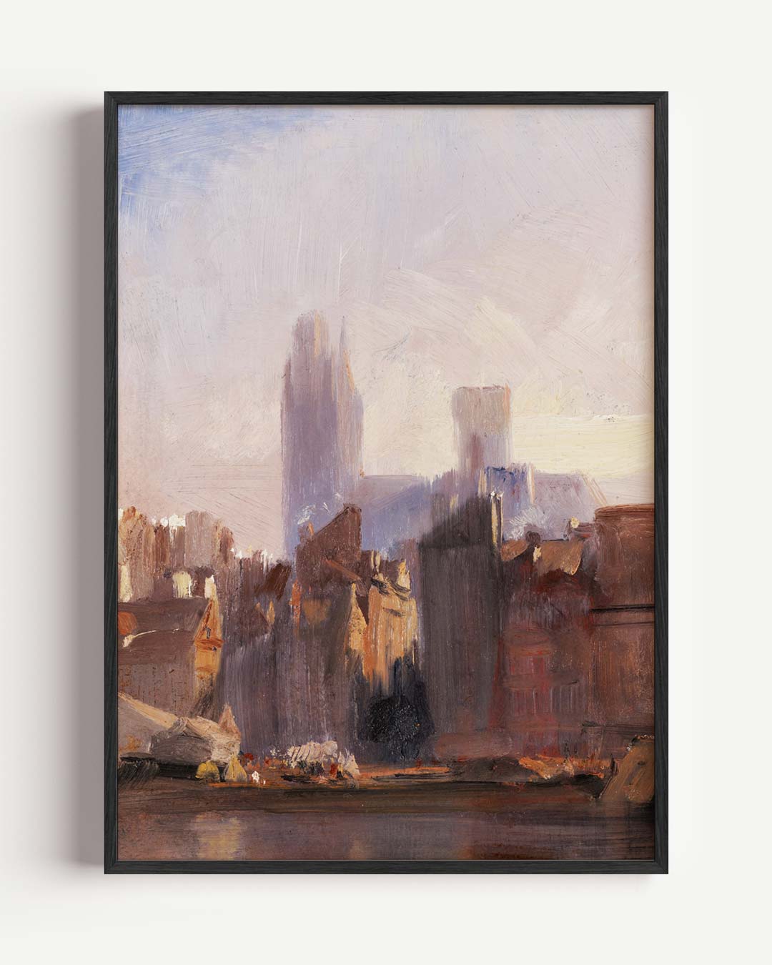 Stadssilhouet bij Zonsopgang Poster-WallArtistic