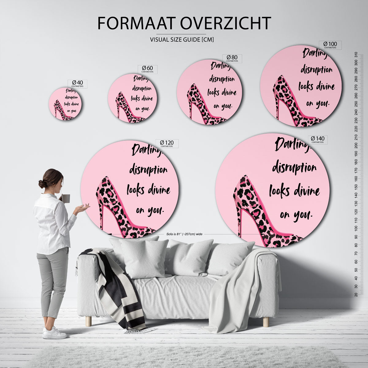 Roze pump met tekst Muurcirkel