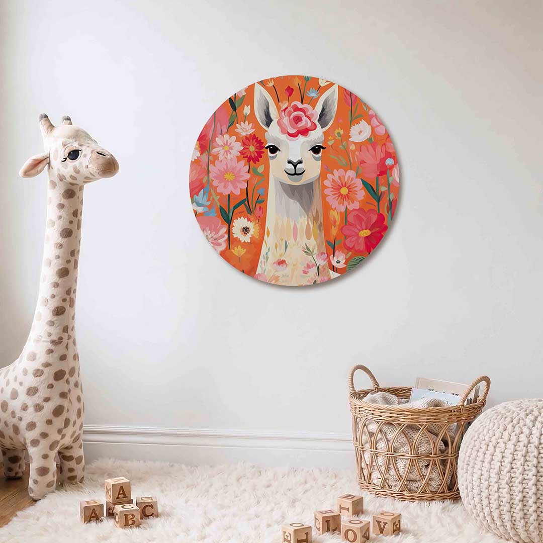 Lama en bloemen Muurcirkel