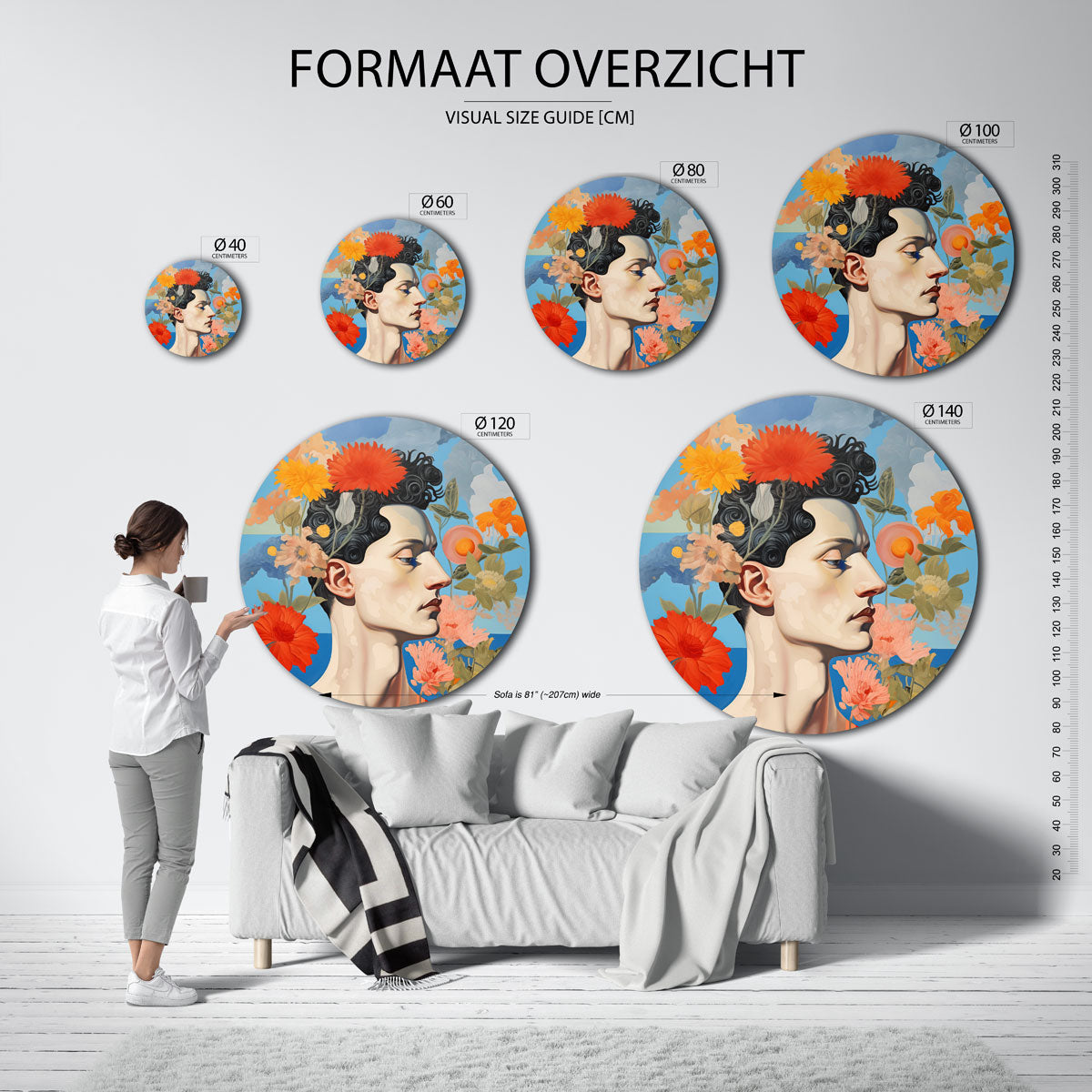 Portret met bloemen Muurcirkel