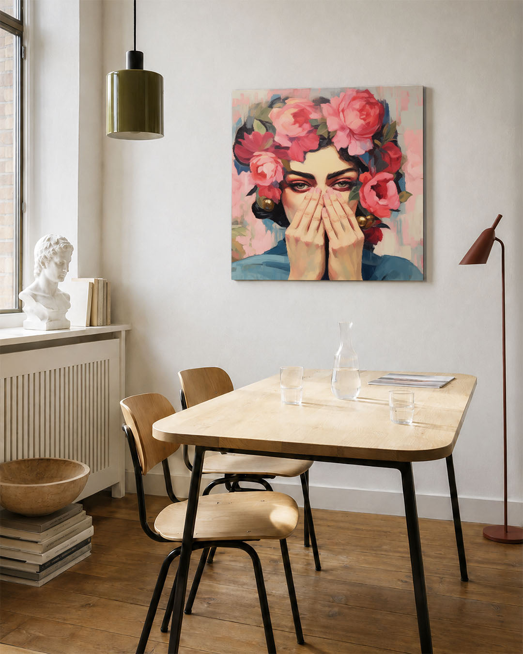 Bloemenportret met handen Kunstwerk