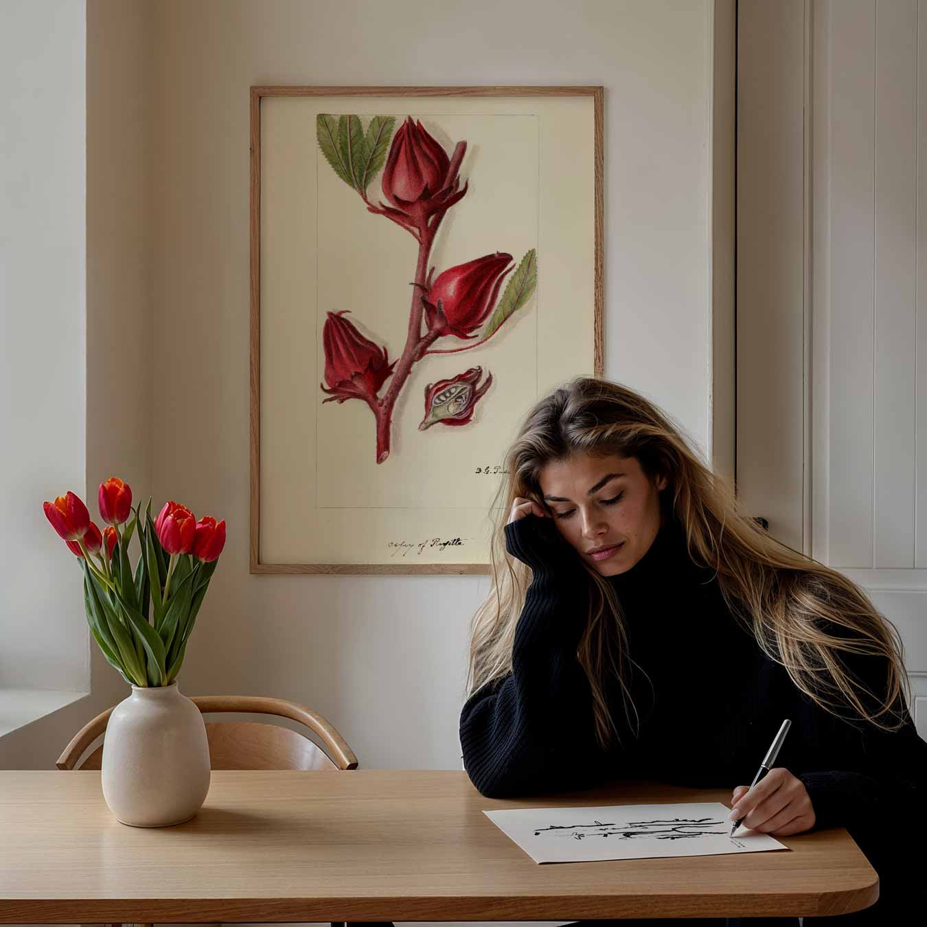 Botanische Kunstposter met Hibiscusbloem Poster-WallArtistic