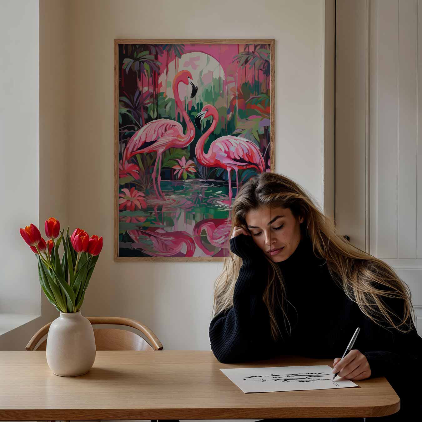 Tropische Flamingo Serenade Poster-WallArtistic
