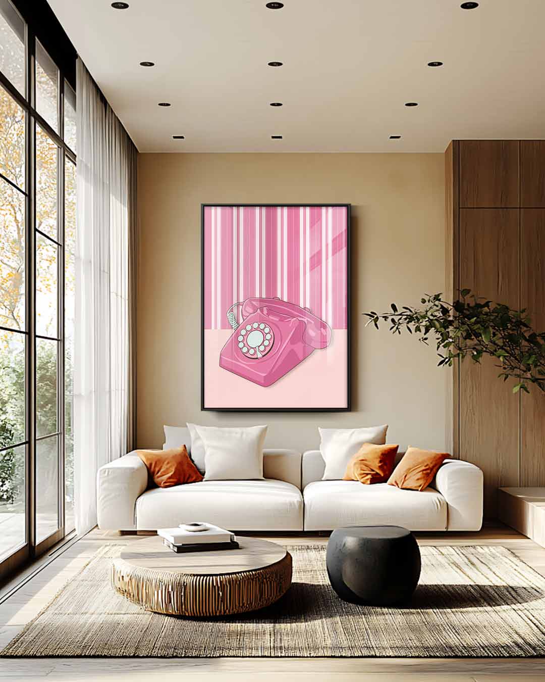 Retro Roze Telefoon Kunstwerk Kunstwerk-canvas-dibond-plexiglas-wanddecoratie-WallArtistic