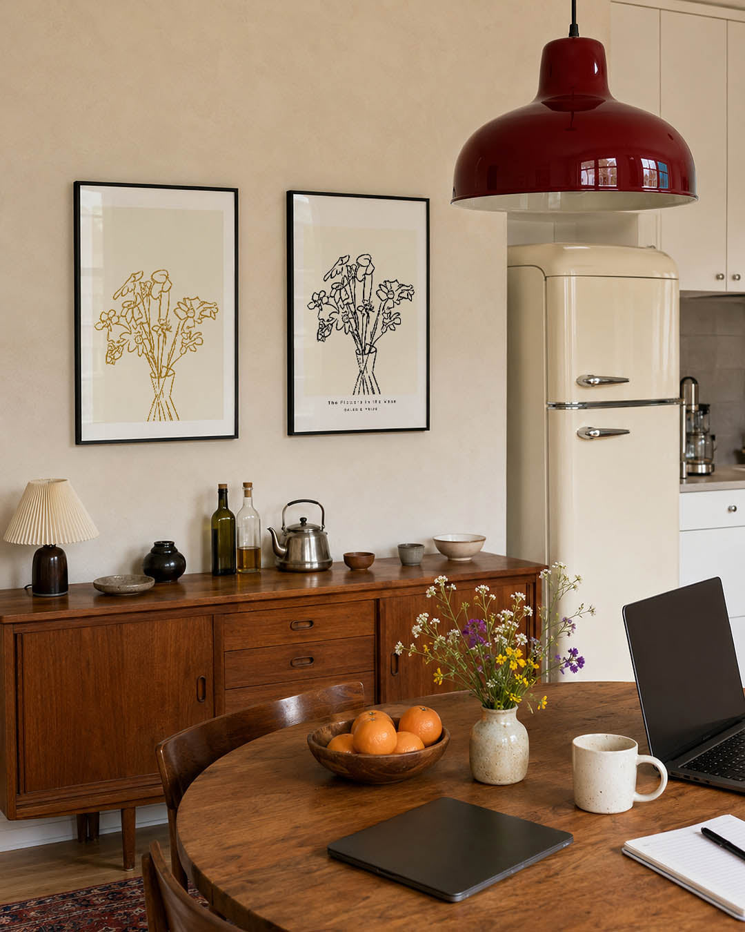 Lijnbloemen in vaas Posterset