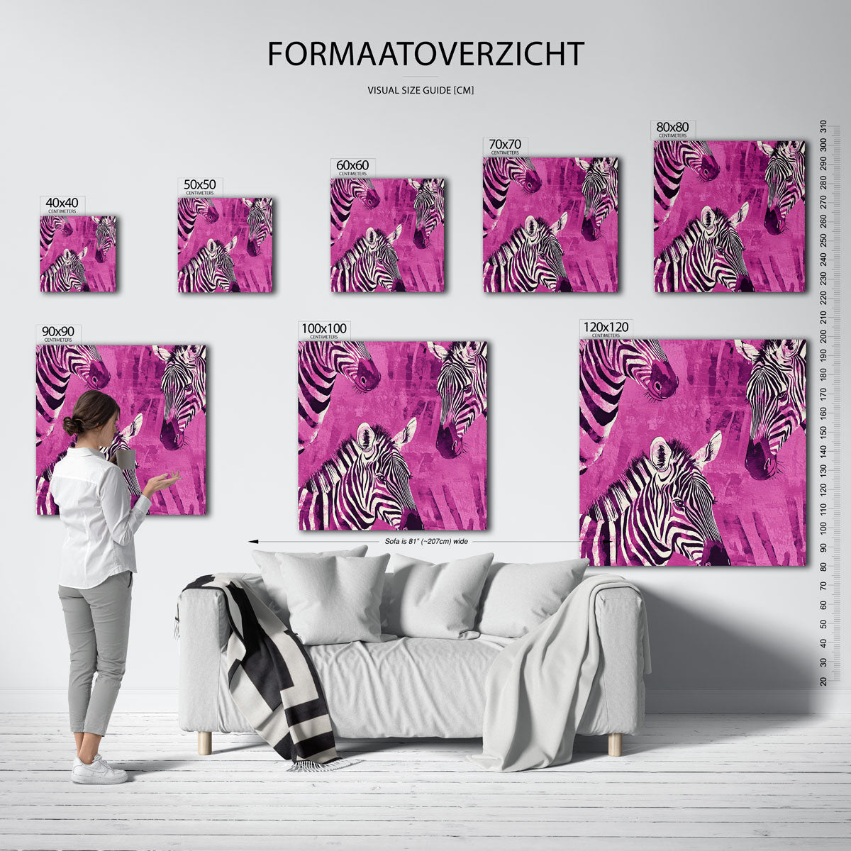 Zebra's op roze Poster