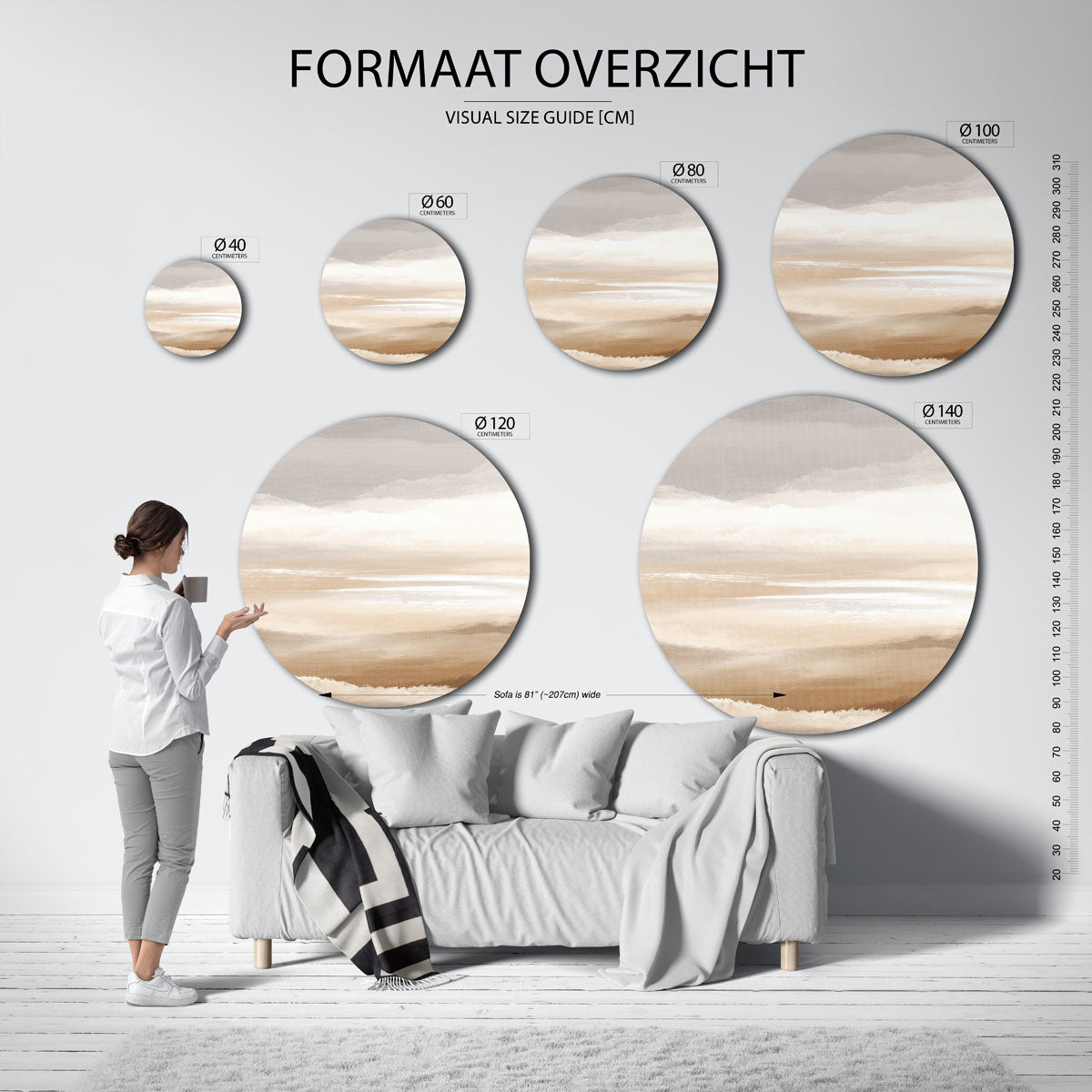 Landschap in beige Muurcirkel
