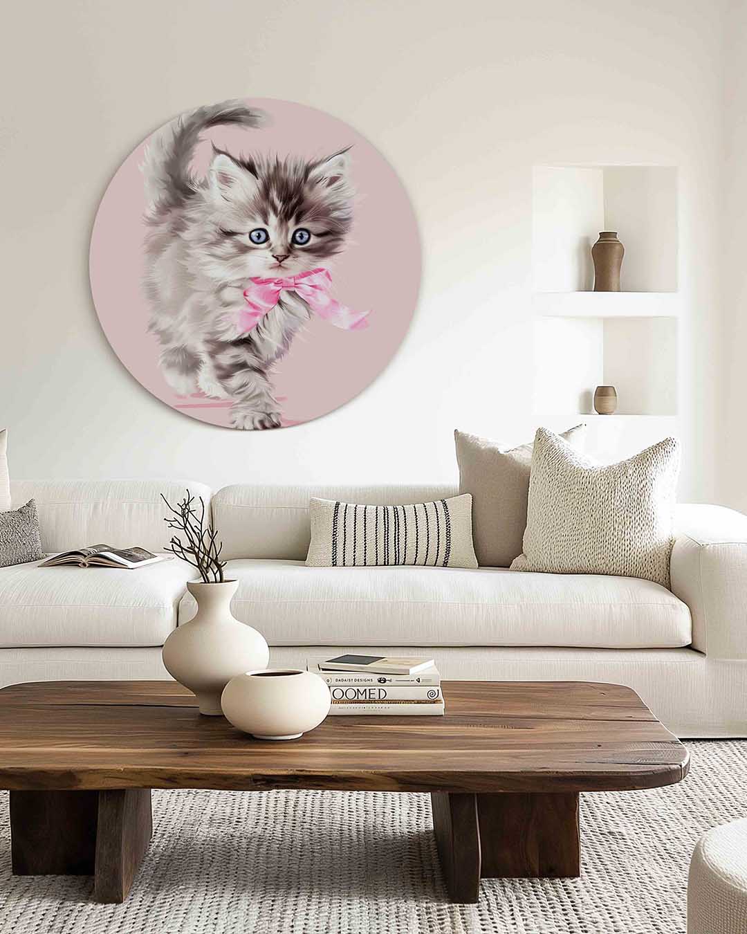 Kitten met roze strik Muurcirkel
