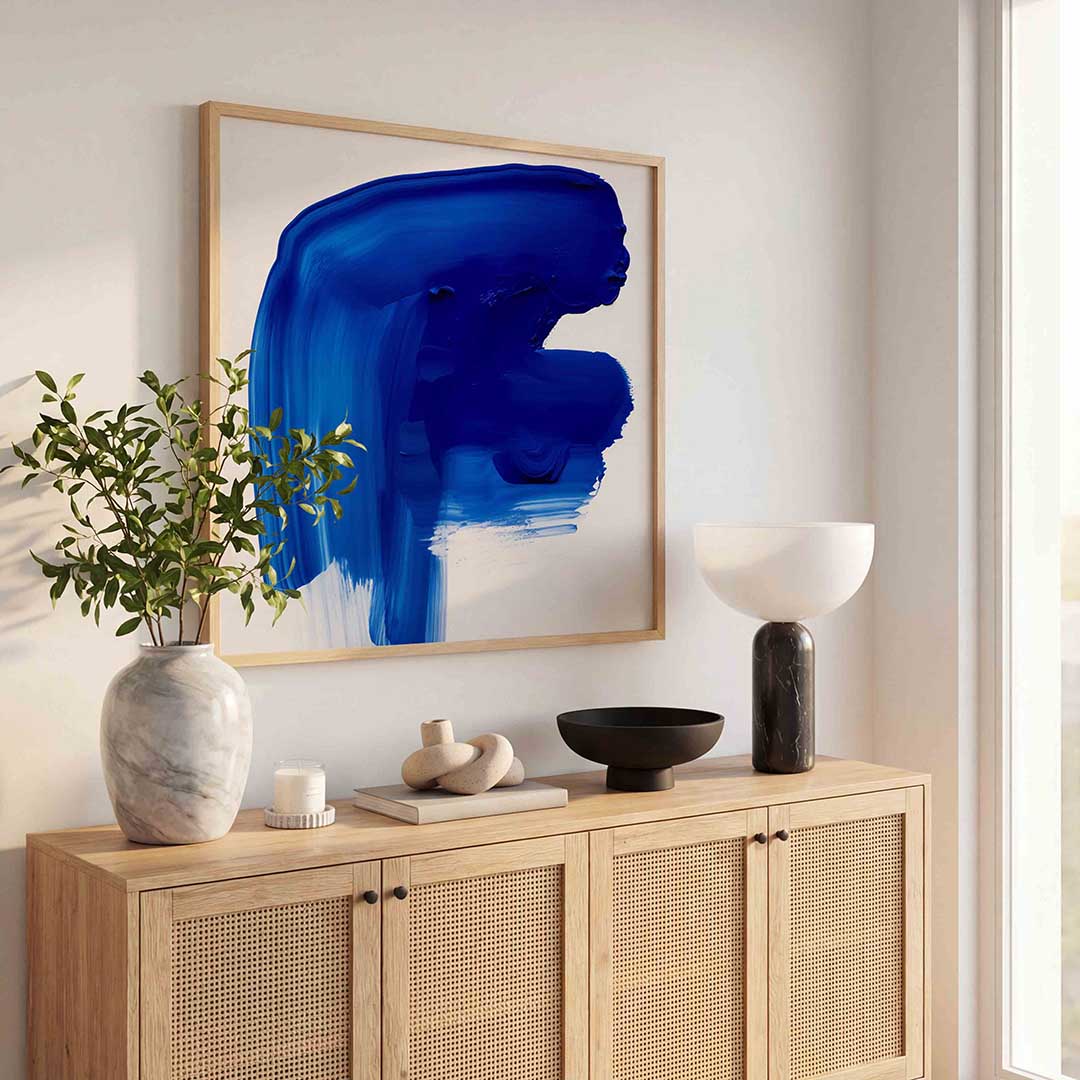 Blauwe penseelstreek Poster