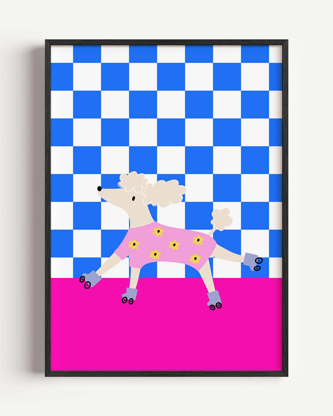 Vrolijke Poedel op Rolschaatsen Poster-WallArtistic
