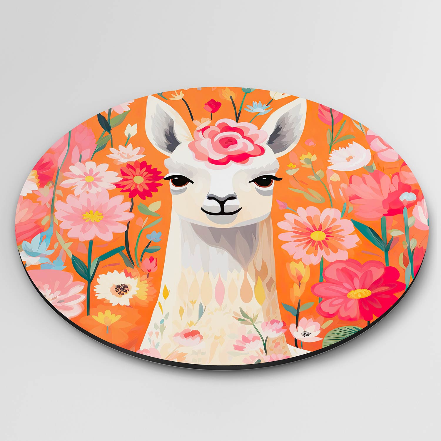 Lama en bloemen Muurcirkel
