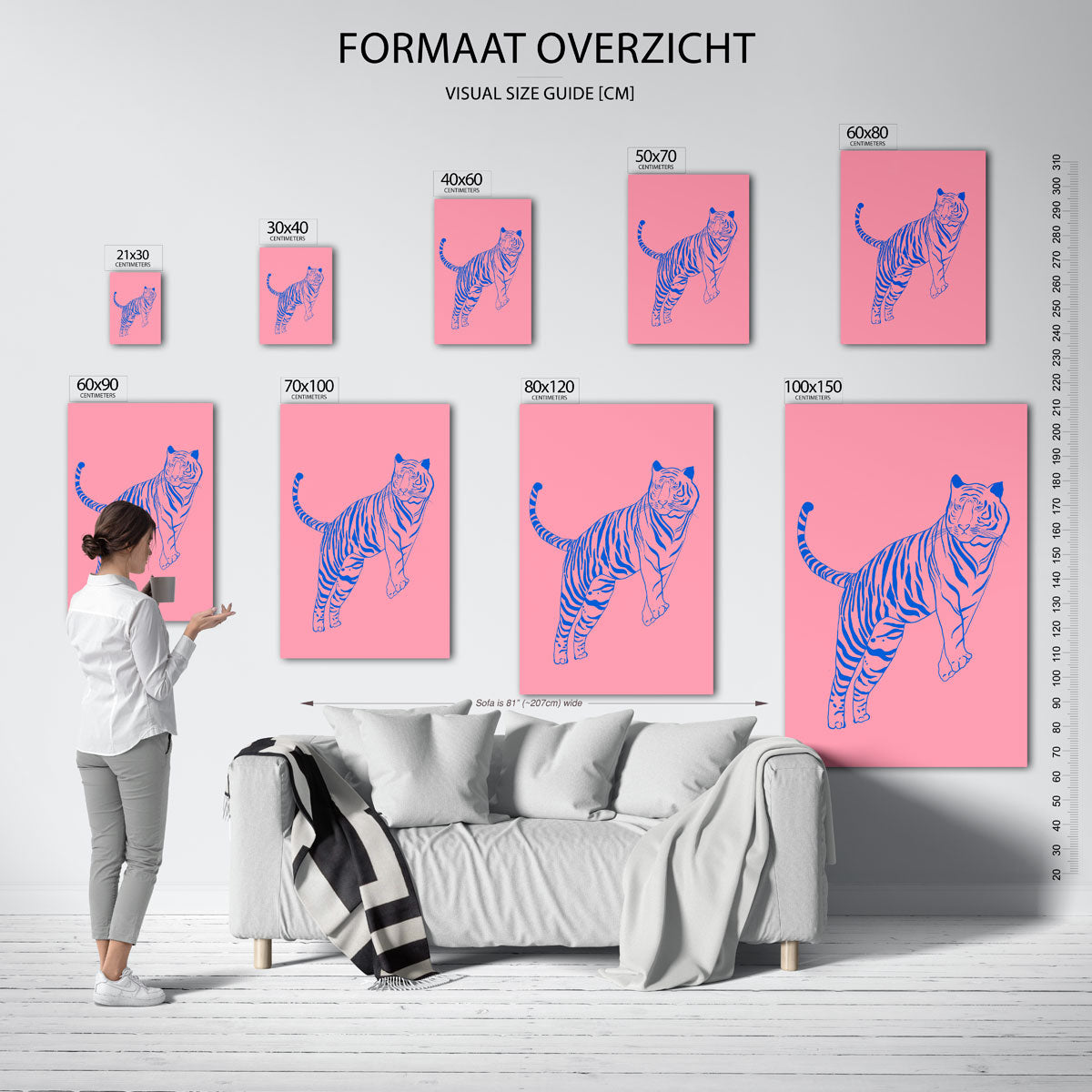 Tijger op roze achtergrond Poster