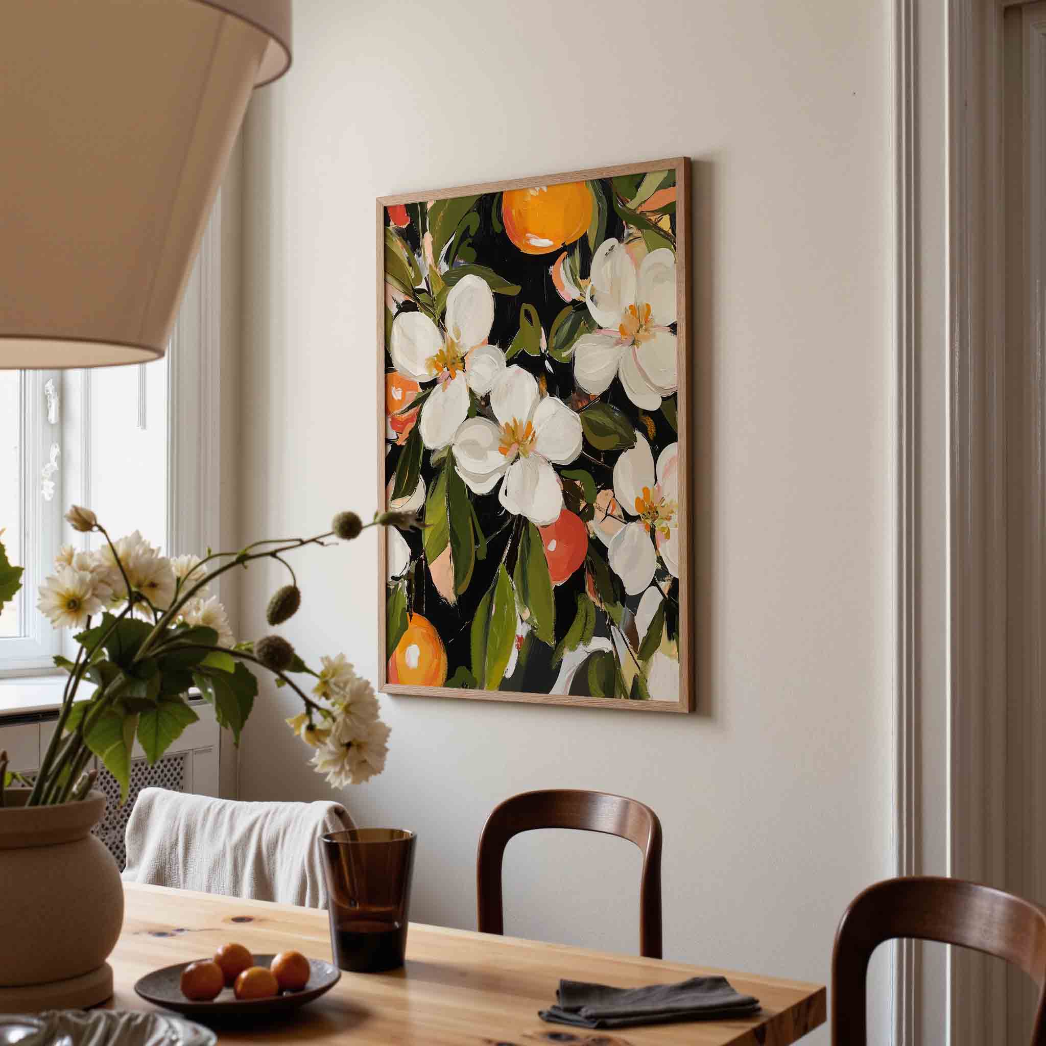 Bloemen en sinaasappels Poster