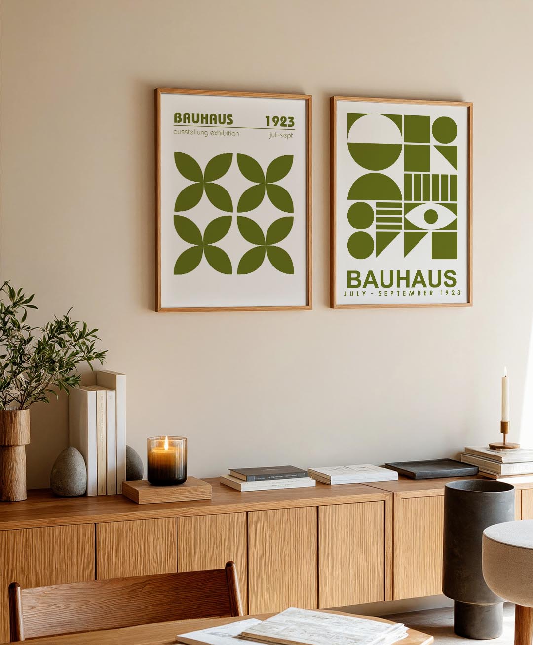 Groene bloemvormen Posterset