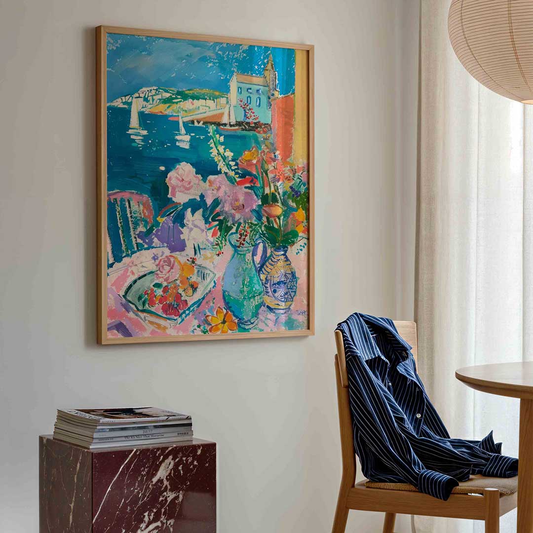 Zeilboten en bloemen Poster